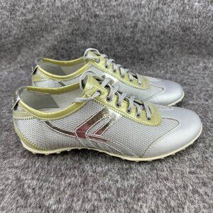 ✅Womens 38 Geox Respira Silver Sneaker Mesh Metallic Leather Casual Comfort Shoe